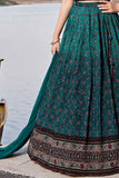Teal Green Floral Printed Lehenga Choli Set