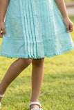 Light Blue Embroidered Pleated Frock For Girls