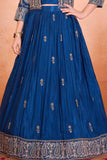 Royal Blue Lehenga Set With Embroidered Jacket For Girls