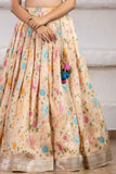 Beige Banarasi Mirror And Embroidery Work Lehenga Choli Set For Girls