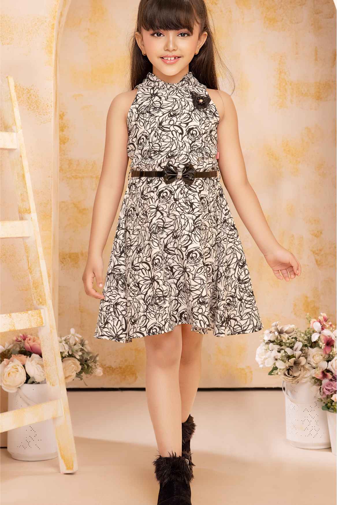 Trendy Black Printed Casual Dress For Girls – Lagorii Kids