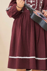 Maroon Casual Frock With Embroidery Work For Girls