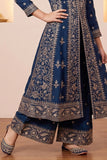Navy Blue Zari Embroidered Palazzo Set For Girls