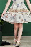Beige Floral Cotton Blend Dress For Girls