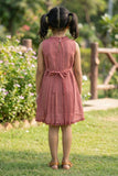 Rust Pink Floral Embroidered Frock For Girls