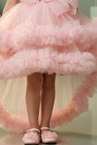 Girls Baby Pink Designer Frock with 3D Floral Detail and Layered Tulle