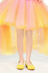 Lemon Netted Embellished With Flowers Partywear Frock For Girls