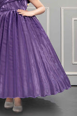 Designer Satin Lavender Gown With Floral Embellishment For Girls