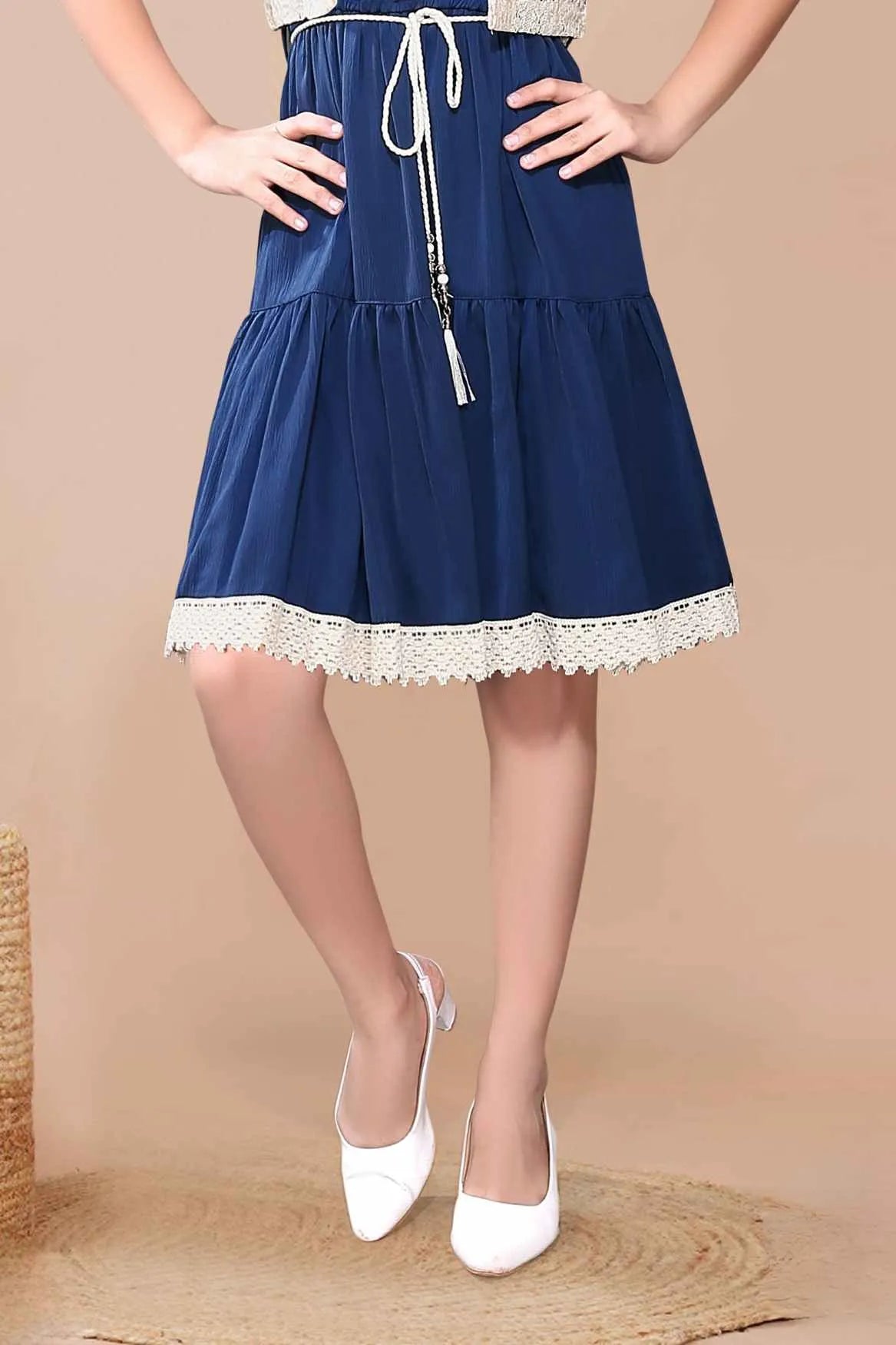 Navy Midi Dress With Lace Shrug For Girls 8-9Y (30) Navy Midi Dress With Lace Shrug For Girls 8-9Y (30)