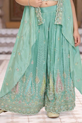 Mint Green Embroidered Palazzo Set For Girls