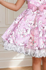 Onion Pink Floral Printed Frock With Peter Pan Collar For Girls