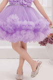 Purple Floral Embellished And Stone Work Party Wear Frock For Girls