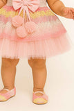 Pink Ombre Party Dress With Bow And Tulle Skirt For Girls