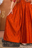 Girls Orange Printed Palazzo Set with Jacket and Palazzo Pants