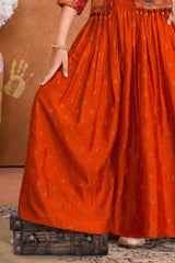 Girls Orange Printed Palazzo Set with Jacket and Palazzo Pants