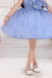 Blue Bow Embellishments Party Wear Frock For Girls