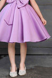 Purple Sleeveless And Bow Embellishment With Stone And Pearl Work Frock For Girls