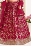 Maroon Mirror Work And Embroidered With Printed Lehenga Choli Set For Girls
