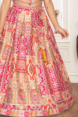 Rani Pink Sleeveless And Bandhani Printed Lehenga Choli Set For Girls