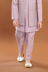 Classic Lavender Kurta Set With Overcoat For Boys