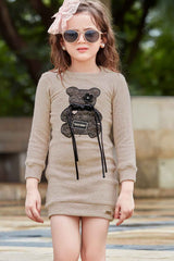 Fawn Woollen Dress With Patch Work For Girls