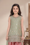 Pista Sleeveless Kurti with Foil-Print Pink Patiala And Dupatta For Girls