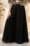 Black Embroidered Cape Style Palazzo Set For Girls With Designer Jacket