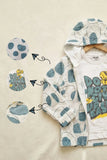 White And Teal Graphic Print T-Shirt & Printed Hooded Zipper Jacket Set For Boys