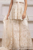 Elegant Cream Floral Embroidered And Mirror Work Palazzo Set for Girls