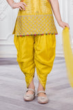 Mustard Yellow Embroidered Kurta Dhoti Set with Dupatta For Girls