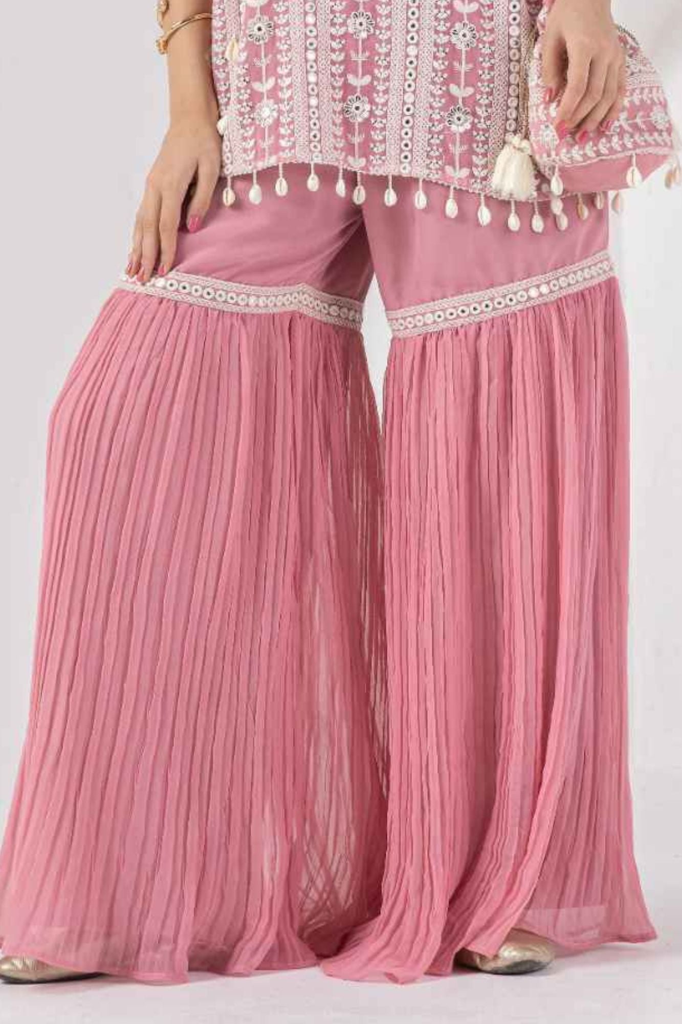 Girls Dusty Pink Embroidered Palazzo Set