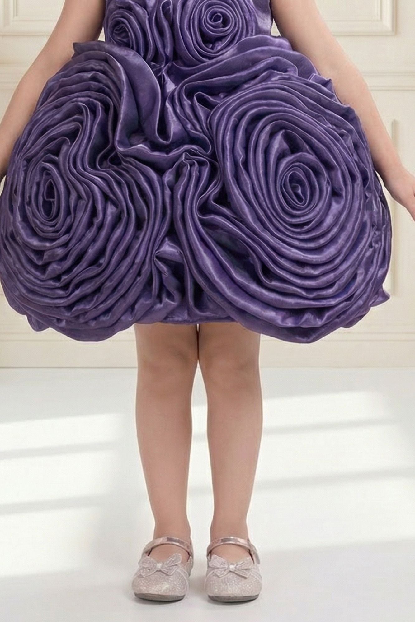 Royal Purple 3D Rosette Appliqué Party Wear  Frock For Girls
