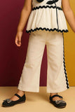 Cream Sleeveless With Black Flower Embellished Top And Co-Ord For Girls