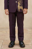 Designer Plum Purple Jhodhpuri Suit Set With Royal Deer Motif For Boys