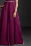 Wine Satin Evening Gown with Pleated Overlap Bodice For Girls