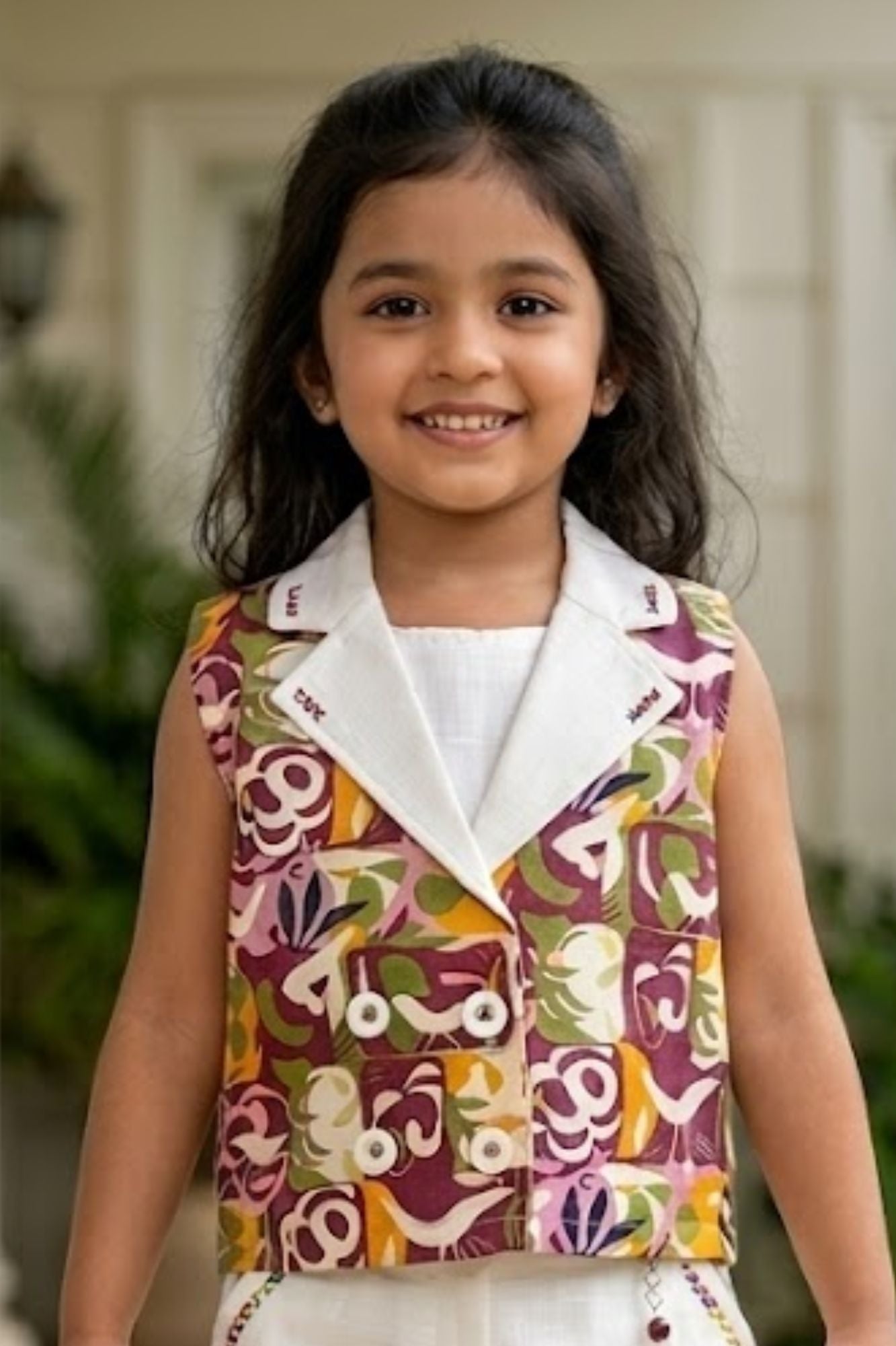 Girls Floral Print Waistcoat Co-Ord Set with Inner Top And Wide-Leg Culotte Pants