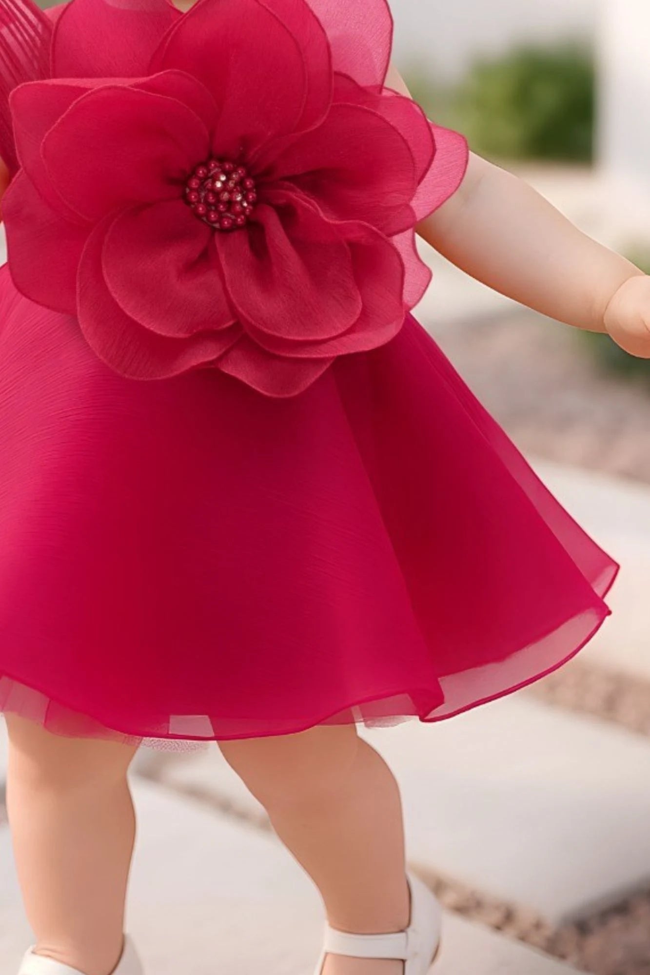 Pink Bloom Dress with Giant Flower Appliqué And Bow Detail For Girls