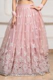 Blush Pink Embroidered Lehenga Choli Set with Dupatta For Girls