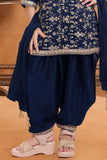 Navy Blue Embroidered Patiala Set For Girls