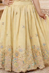 Girls Fawn Floral Embroidered Lehenga Choli with Dupatta