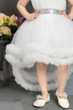 White Net Tailback Party Wear Frock With Bow Embellishment For Girls