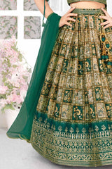 Rama Green Printed And Sequin Work Lehenga Choli For Girls