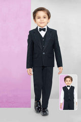 Navy Blue Tuxedo With Navy Blue Pant And Waistcoat Set For Boys