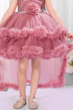 Onion Pink Party Frock with Sequin Bodice And Ruffle Layers For Girls