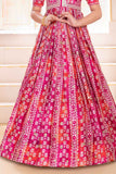 Pink Printed Ethnic Gown With Mirror Embroidery For Girls