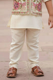 Cream Embroidered Kurta Set with Nehru Jacket For Boys