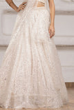 Ivory Sequin Embroidered Lehenga Set with Net Dupatta For Girls