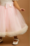 Pink Ruffle Net Gown With Bow Embellishment For Girls