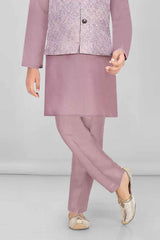 Classic Mauve Kurta Set With Bandi For Boys