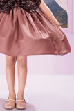 Dusky Peach Satin Party Frock with Oversized Sequin Bow For Girls